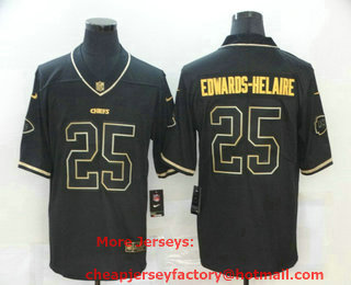 Men's Kansas City Chiefs #25 Clyde Edwards-Helaire Black 100th Season Golden Edition Jersey
