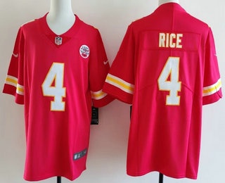Men's Kansas City Chiefs #4 Rashee Rice Limited Red Vapor Jersey
