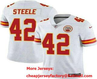 Men's Kansas City Chiefs #42 Carson Steele Limited White Vapor Jersey