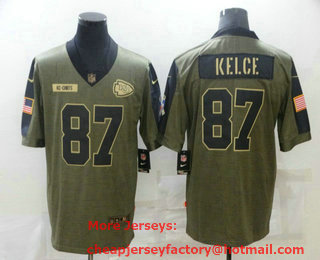 Men's Kansas City Chiefs #87 Travis Kelce 2021 Olive Salute To Service Limited Stitched Jersey