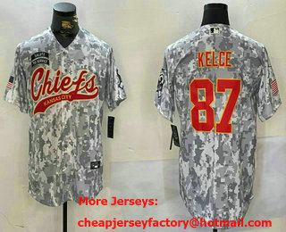 Men's Kansas City Chiefs #87 Travis Kelce Arctic Camo 2024 Salute to Service Stitched Baseball Jersey