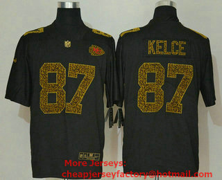 Men's Kansas City Chiefs #87 Travis Kelce Black 2020 Nike Flocked Leopard Print Vapor Limited NFL Jersey