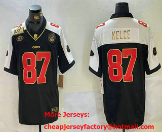 Men's Kansas City Chiefs #87 Travis Kelce Black Gold Thanksgiving LVIII Super Bowl FUSE Vapor Jersey