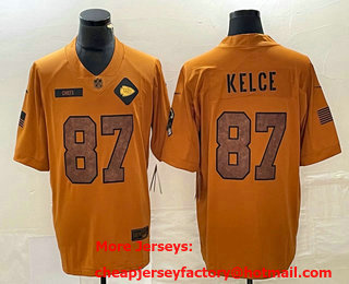 Men's Kansas City Chiefs #87 Travis Kelce Brown 2023 Salute To Service Limited Stitched Jersey