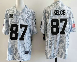 Men's Kansas City Chiefs #87 Travis Kelce Limited Arctic Camo 2024 Salute to Service Jersey