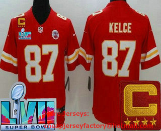 Men's Kansas City Chiefs #87 Travis Kelce Limited Red C Patch Super Bowl LVII Vapor Jersey