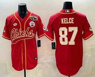 Men's Kansas City Chiefs #87 Travis Kelce Red Cool Base Stitched Baseball Jersey