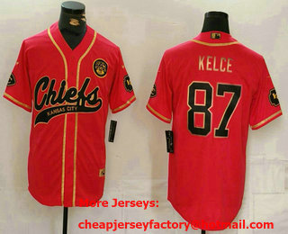 Men's Kansas City Chiefs #87 Travis Kelce Red Gold Cool Base Stitched Baseball Jersey