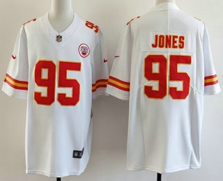 Men's Kansas City Chiefs #95 Chris Jones Limited White Vapor Jersey