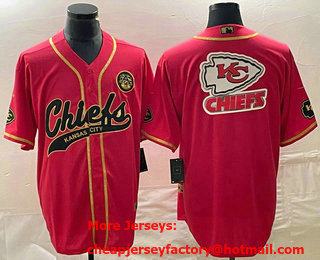 Men's Kansas City Chiefs Big Logo Red Gold Cool Base Stitched Baseball Jersey