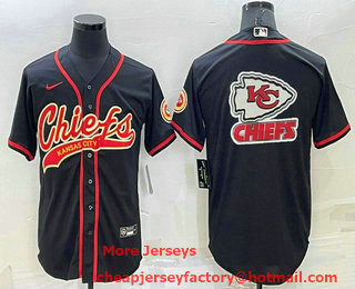 Men's Kansas City Chiefs Black Team Big Logo With Patch Cool Base Stitched Baseball Jersey