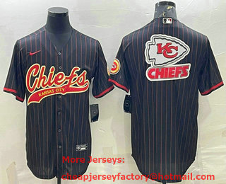 Men's Kansas City Chiefs Black Team Big Logo With Patch Cool Base Stitched Baseball Jersey