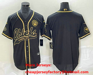 Men's Kansas City Chiefs Blank Black Gold Cool Base Stitched Baseball Jersey