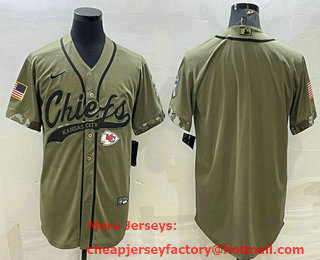 Men's Kansas City Chiefs Blank Olive Salute to Service Cool Base Stitched Baseball Jersey