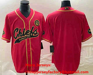 Men's Kansas City Chiefs Blank Red Gold Cool Base Stitched Baseball Jersey