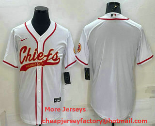 Men's Kansas City Chiefs Blank White With Patch Cool Base Stitched Baseball Jersey
