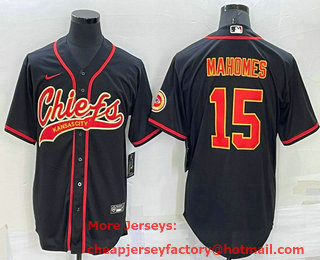 Men's Kansas City Chiefs #15 Patrick Mahomes Black Stitched Cool Base Nike Baseball Jersey
