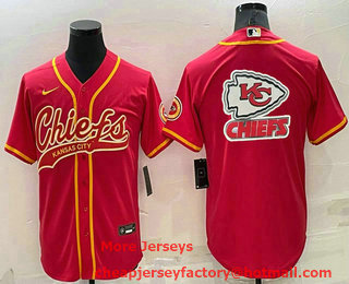 Men's Kansas City Chiefs Red Team Big Logo With Patch Cool Base Stitched Baseball Jersey