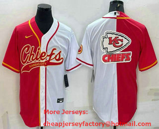 Men's Kansas City Chiefs Red White Team Big Logo With Patch Cool Base Stitched Baseball Jersey