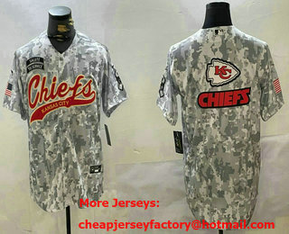 Men's Kansas City Chiefs Team Logo 2024 Arctic Camo Salute to Service Stitched Baseball Jersey