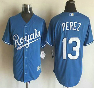Men's Kansas City Royals #13 Salvador Perez Alternate Light Blue 2015 MLB Cool Base Jersey