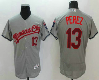 Men's Kansas City Royals #13 Salvador Perez Gray Fashion Stars & Stripes 2016 Flexbase MLB Independence Day Jersey