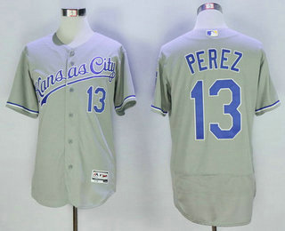 Men's Kansas City Royals #13 Salvador Perez Gray Road 2016 Flexbase Baseball Jersey