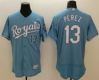 Men's Kansas City Royals #13 Salvador Perez Light Blue 2016 Flexbase Baseball Jersey