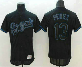 Men's Kansas City Royals #13 Salvador Perez Lights Out Black Fashion 2016 Flexbase Baseball Jersey