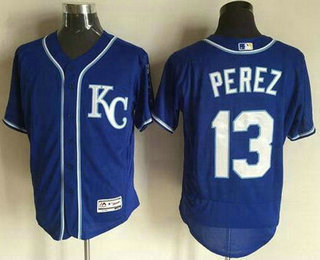Men's Kansas City Royals #13 Salvador Perez Navy Blue KC 2016 Flexbase Baseball Jersey