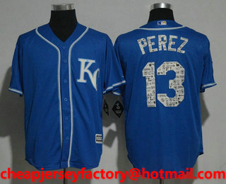 Men's Kansas City Royals #13 Salvador Perez Royal Blue 2017 Spring Training Stitched MLB Cool Base Jersey