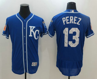 Men's Kansas City Royals #13 Salvador Perez Royal Blue 2017 Spring Training Stitched MLB Flex Base Jersey