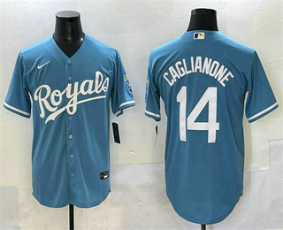 Men's Kansas City Royals #14 Jac Caglianone Light Blue Cool Base Stitched Jersey