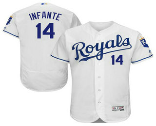 Men's Kansas City Royals #14 Omar Infante White Flexbase 2016 MLB Player Jersey