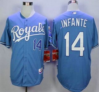 Men's Kansas City Royals #14 Omar Infante light Blue Jersey