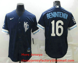 Men's Kansas City Royals #16 Andrew Benintendi 2022 Navy Blue City Connect Cool Base Stitched Jersey