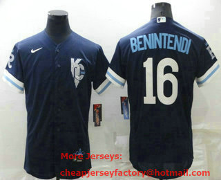 Men's Kansas City Royals #16 Andrew Benintendi 2022 Navy Blue City Connect Flex Base Stitched Jersey