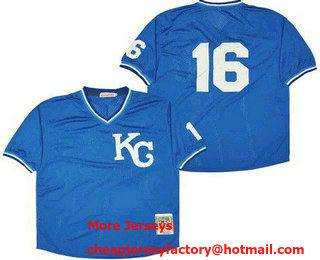 Men's Kansas City Royals #16 Bo Jackson Blue Mesh Throwback Jersey