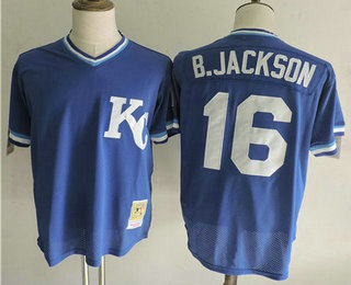 Men's Kansas City Royals #16 Bo Jackson Mitchell & Ness Royal 1989 Authentic Cooperstown Collection Batting Mesh Practice Jersey