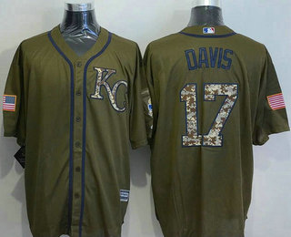 Men's Kansas City Royals #17 Wade Davis Green Salute to Service Cool Base Baseball Jersey