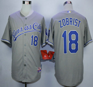 Men's Kansas City Royals #18 Ben Zobrist Away Gray KC MLB Cool Base Jersey