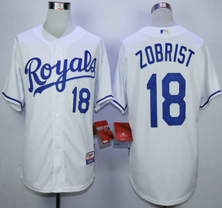 Men's Kansas City Royals #18 Ben Zobrist Home White KC MLB Cool Base Jersey