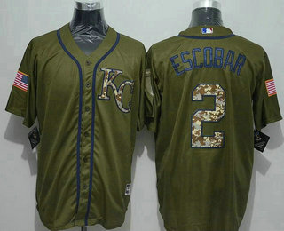 Men's Kansas City Royals #2 Alcides Escobar Green Salute to Service Jersey