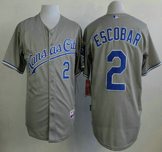 Men's Kansas City Royals #2 Alcides Escobar Grey Jersey