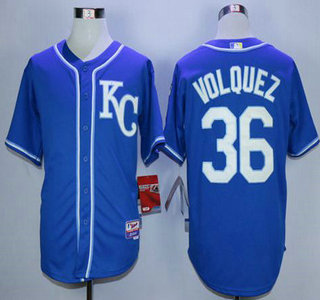 Men's Kansas City Royals #36 Edinson Volquez Alternate Blue KC MLB Cool Base Jersey