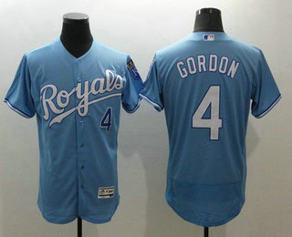 Men's Kansas City Royals #4 Alex Gordon Light Blue 2016 Flexbase Baseball Jersey