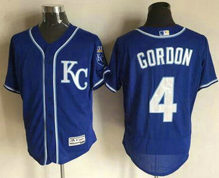 Men's Kansas City Royals #4 Alex Gordon Navy Blue KC 2016 Flexbase Baseball Jersey