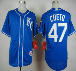 Men's Kansas City Royals #47 Johnny Cueto Alternate Blue 2014 MLB Cool Base Jersey