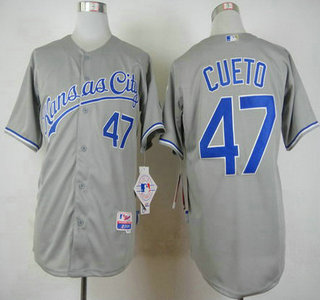 Men's Kansas City Royals #47 Johnny Cueto Away Gray MLB Cool Base Jersey