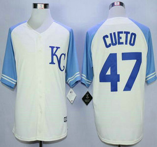 Men's Kansas City Royals #47 Johnny Cueto Cream Exclusive Vintage Jersey